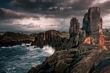 Image showing Moody weather over Bombo basalt columns landscape beauty