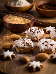 Image showing Delicious marzipan cookies for Christmas with baking ingredients