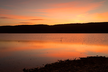 Image showing Beautiful red sunset across the Blue Mountains and lakes