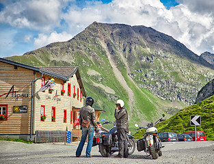 Image showing Two bikers on mountain road