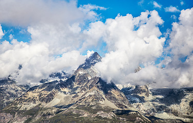 Image showing Cloudy mountain landscape with the Matterhorn peak, Switzerland