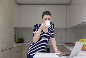 Image showing woman drinking coffee enjoying relaxing lifestyle