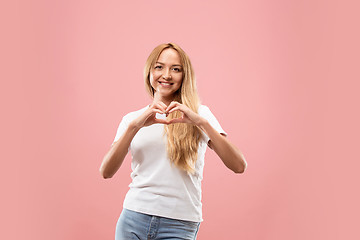 Image showing Portrait of attractive cute girl with bright makeup with kiss