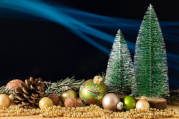 Image showing Christmas decoration fir trees with glass balls