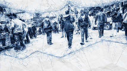 Image showing people walking in the street ballpoint pen doodle