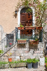 Image showing old house door with stairs