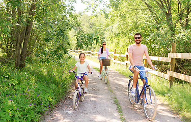 Image showing happy family with bicycles in summer park