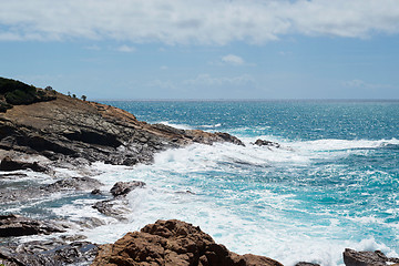 Image showing Beautiful azure sea and the rocky beach