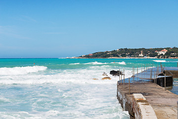 Image showing Beautiful azure sea and the rocky beach