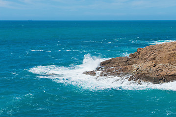 Image showing Beautiful azure sea and the rocky beach