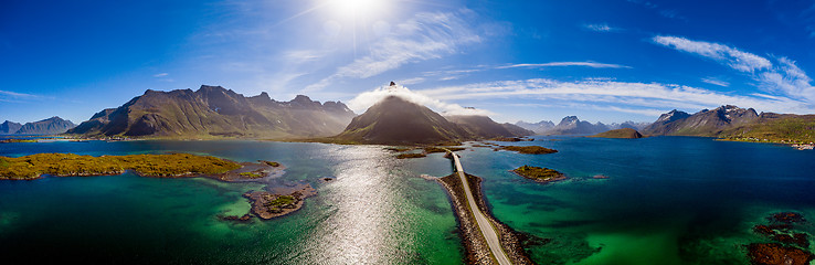 Image showing Fredvang Bridges Panorama Lofoten islands