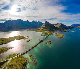 Image showing Fredvang Bridges Panorama Lofoten islands