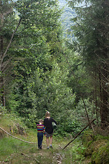 Image showing Mother and son in the forest