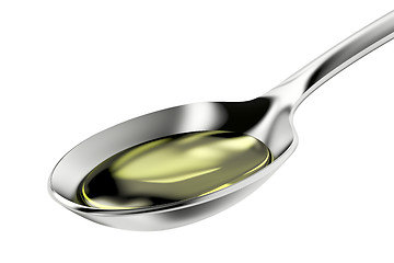 Image showing Silver spoon with olive oil