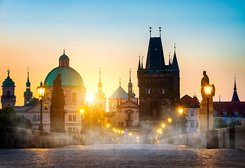 Image showing Charles bridge in the fog