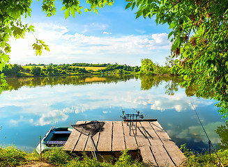 Image showing Wooden pier and river