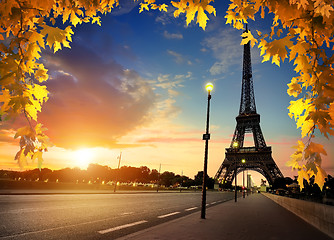 Image showing Autumn Paris at sunset