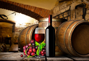 Image showing Wine cellar and grapes