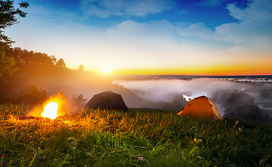 Image showing Tents and bonfire