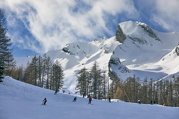 Image showing Skiing slopes in the high mountains