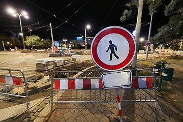 Image showing Urban construction site with warning signs