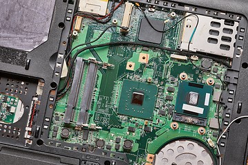 Image showing Circuit board closeup, laptop interiors