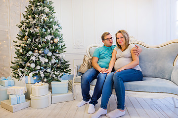 Image showing Family portrait near christmas tree