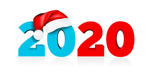 Image showing Happy New Year 2020. Figures under the hat of Santa Claus. Vecto