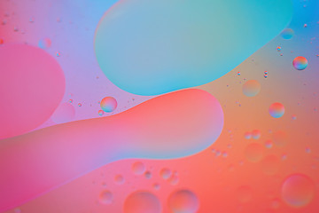 Image showing Red, pink and blue abstract background picture made with oil, water and soap