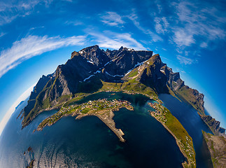 Image showing Mini planet Lofoten is an archipelago in the county of Nordland,