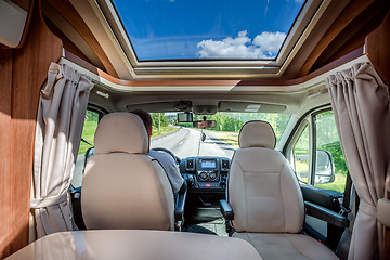 Image showing Man driving on a road in the Camper Van RV