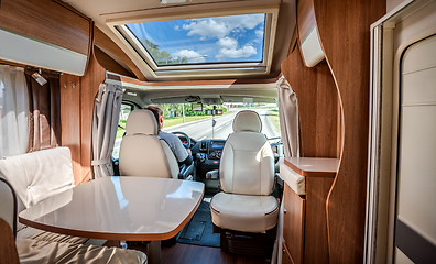 Image showing Man driving on a road in the Camper Van RV