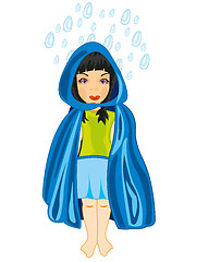 Image showing Girl in turn blue raincoat and dripped rain