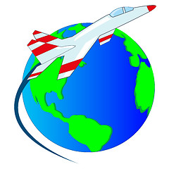 Image showing Vector illustration of the planet land and flying plane