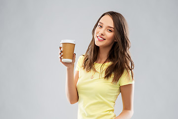 Image showing young woman or teenage girl with coffee cup