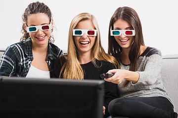 Image showing Girls watching 3D movies 