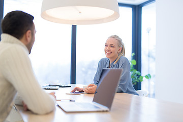 Image showing Startup Business Team At A Meeting at modern office building