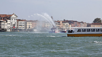 Image showing Fire Fighters Boat Venice