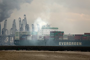 Image showing Cargo ship exhaust smoke