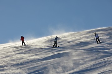 Image showing Skiing in the winter snowy slopes