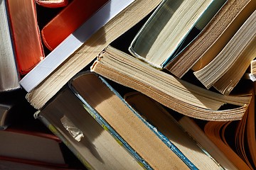 Image showing Wall of books piled up