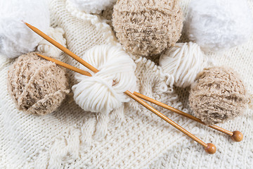 Image showing Wool for knitting with knitting needles