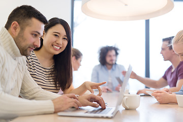 Image showing Startup Business Team At A Meeting at modern office building