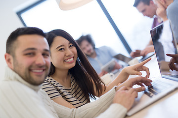 Image showing Startup Business Team At A Meeting at modern office building