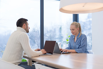 Image showing Startup Business Team At A Meeting at modern office building