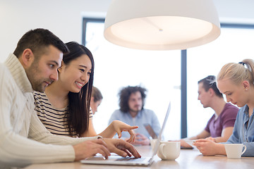 Image showing Startup Business Team At A Meeting at modern office building