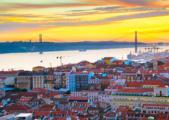 Image showing Lisbon skyline at sunset, Portugal