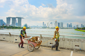 Image showing Workers in Singapore Marina Bay