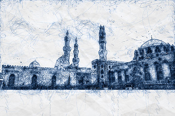 Image showing ballpoint pen scribble illustration of a mosque in Cairo Egypt