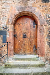 Image showing old vintage red wooden door Marburg Germany